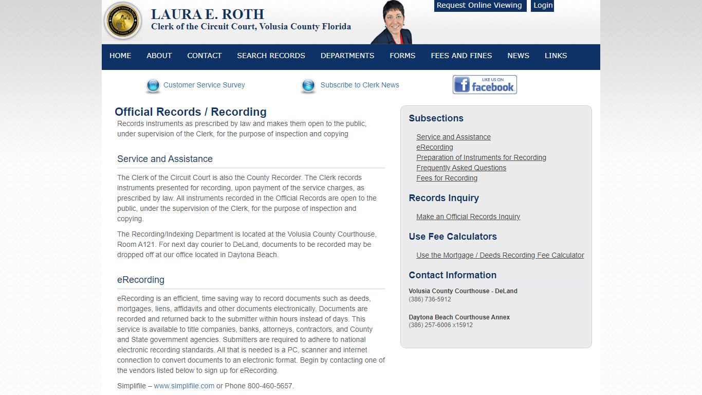 LAURA E. ROTH | Clerk of the Circuit Court, Volusia County Florida